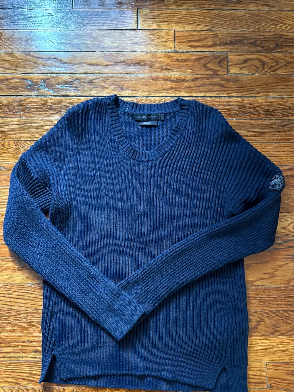 Canada Goose Woman’s Dark Navy Ribbed V-Neck Sweater